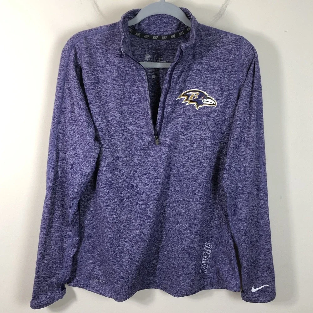 Nike Baltimore Ravens NFL Dri-Fit 1/4 Zip Pullover Sweatshirt Womens Sz L Purple